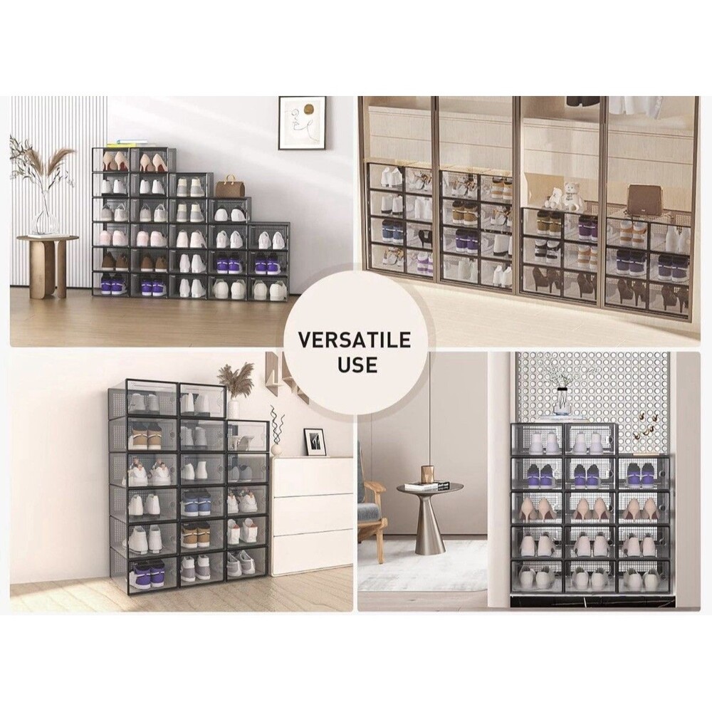 Kuject X-Large Shoe Storage Boxes Organizers Plastic Stackable 12 Pack, Black - Picture 8 of 9